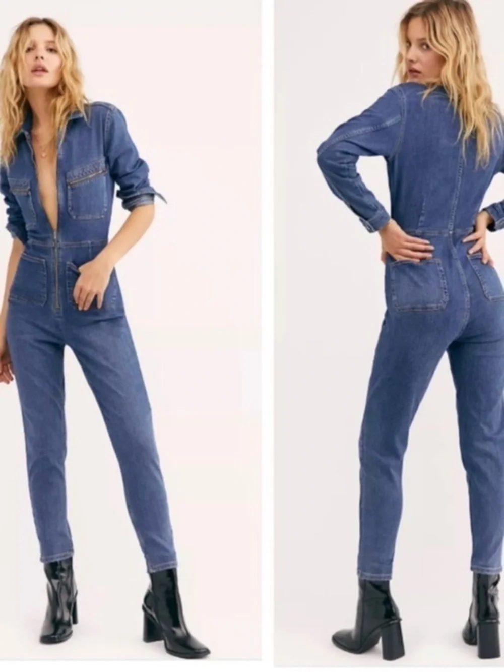 Free People Lennox Denim Jumpsuit size M